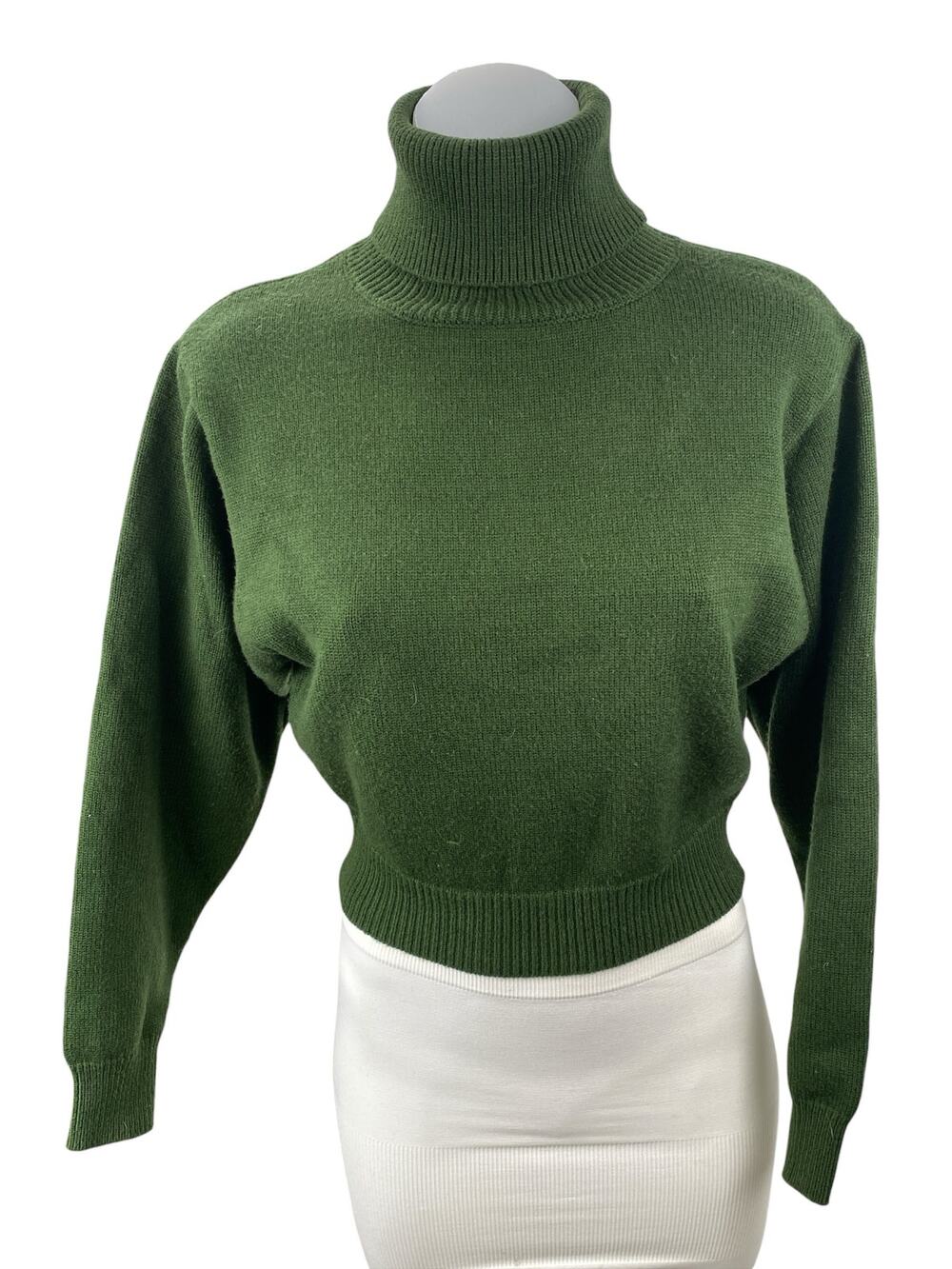 Zara Women's Green Long Sleeve Turtleneck Rib Knit Cropped Sweater Top Size S